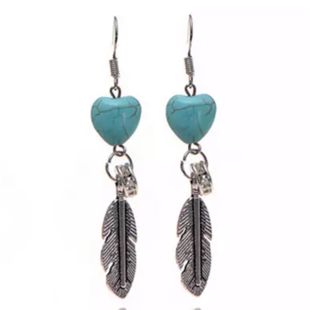 NEW Antique Silver Plated Turquoise Drop Earrings